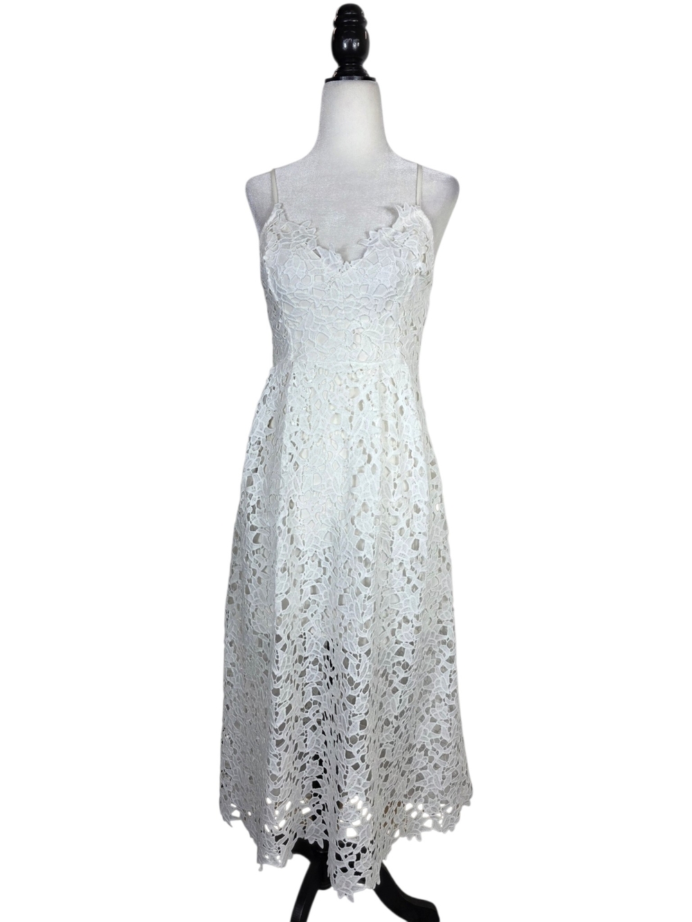 Astr White Crochet Lace Midi Dress with Spaghetti Straps